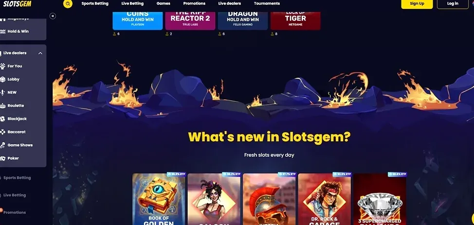 SlotsGem gränssnitt — nyheter och spel